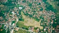 View from the sky of a landscape of rice fields and settlements Royalty Free Stock Photo