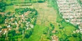 View from the sky of a landscape of rice fields and settlements Royalty Free Stock Photo