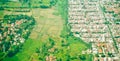 View from the sky of a landscape of rice fields and settlements Royalty Free Stock Photo