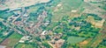 View from the sky of a landscape of rice fields and settlements Royalty Free Stock Photo