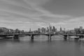 View of the skyline of the city of Frankfurt am Main in black and white, Germany