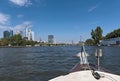 View of the skyline of Frankfurt with skyscrapers and the Holbein footbridge