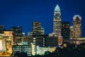 View of the skyline of Uptown at night, in Charlotte, North Carolina.