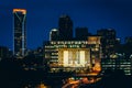 View of the skyline of Uptown at night, in Charlotte, North Carolina.