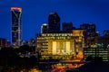 View of the skyline of Uptown at night, in Charlotte, North Carolina.