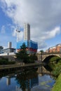 View of a Skyscraper being Built from Aire Valley Towpath. Royalty Free Stock Photo