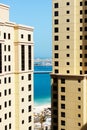 The view from skyscraper on buildings and Palm Jumeirah Royalty Free Stock Photo
