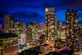 View of skyscrapers in downtown at night, in Toronto, Ontario. Royalty Free Stock Photo