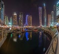 View of the skyscrapers of Dubai Marina district at night Royalty Free Stock Photo