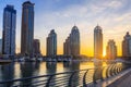 View of Skyscrapers in Dubai Marina at sunrise Royalty Free Stock Photo