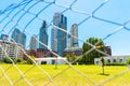 View of the skyscrapers through the fence, Buenos Aires, Argentina. With selective focus