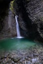 View of the Slap Kozjak waterfall in the Julian Alps of Slovenia