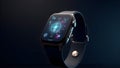 A sleek smartwatch screen showcasing futuristic interface elements