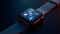 A sleek smartwatch screen showcasing futuristic interface elements