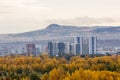 View of the sleeping area in a Golden autumn in the city of Krasnoyarsk, Russia. Royalty Free Stock Photo