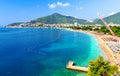 View of the Slovenska beach and the bay of Budva. Montenegro