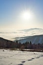 View from Slubica peak during sunrise with inversion mist over the valley Royalty Free Stock Photo