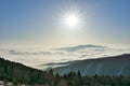 View from Slubica peak during sunrise with inversion mist over the valley Royalty Free Stock Photo