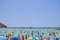 View of a small beautiful sandy beach with clear turquoise water Royalty Free Stock Photo