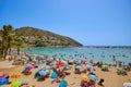 View of a small beautiful sandy beach with clear turquoise water