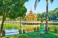 Buddhist Shrine through the trees, Theingottara park, Yangon, Myanmar