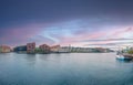 small buildings of Christianshavn neighbourhood and water of Copenhagen canal. Copenhagen, Denmark Royalty Free Stock Photo