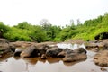 view small canal above waterfall is dry with stone Royalty Free Stock Photo