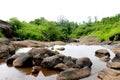 view small canal above waterfall is dry with stone Royalty Free Stock Photo