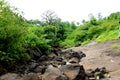 view small canal above waterfall is dry with stone Royalty Free Stock Photo