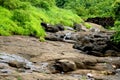 view small canal above waterfall is dry with stone Royalty Free Stock Photo