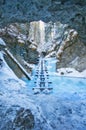 View from small cave in Sucha Bela gorge in Slovak Paradise during winter