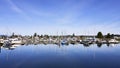 View of the small craft motor boats and sailing vessels moored at Deep Bay Marina, Vancouver Island.