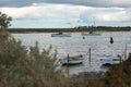 view of small fishing sail boats tide up in port in an inlet at Werribee south beach, Werribee Victoria Royalty Free Stock Photo