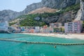 View of small fishing village and sandy beach at Catalan Bay La Caleta. British Overseas Territory of Gibraltar.