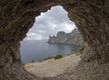 View from a small grotto onto the coastal cliffs.