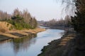View of a small river in spring. Channel of the Vileyka-Minsk water system for the transfer of water flow