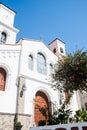 Lanscape view of small spanish town of Tejeda church in gran canaria island on mountain valley on summer day with view of bentayga Royalty Free Stock Photo