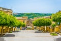View of a small square in front of the Chiesa di san Giovanni Evangelista in Modica, Sicily, Italy Royalty Free Stock Photo