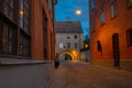 View of a small street or alley in the old town of the university city Uppsala, Sweden.