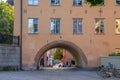 View of a small street or alley in the old town of the university city Uppsala, Sweden.