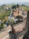 View of the small town in the Langhe Serralunga d`Alba with the parish church