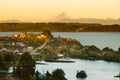 View of the small town of Puerto Octay at the shores of Llanquihue lake in southern Chile Royalty Free Stock Photo