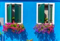 Blue house facade in the island of Burano, Venice