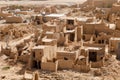 View of the small village Raghba with the abandoned mud houses in the middle of the desert in Saudi Arabia Royalty Free Stock Photo