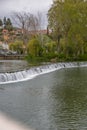 View Of Small Waterfall On Public Parks Lake, In Tomar, Portugal