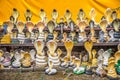 View at the Snake decoratin of Wat of Jed Yod in the streets of Chiang Mai town in Thailand