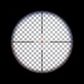 View through Sniper scope with scale for aiming illustration. Hunting optical sight with transparent background inside