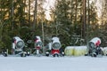 View of snow cannons to make artificial ski tracks.