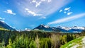 View of the snow capped Coast Mountains along Highway 99, also called The Duffey Lake Road