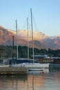 Mediterranean winter evening. View of the snow-capped mountain o Royalty Free Stock Photo
